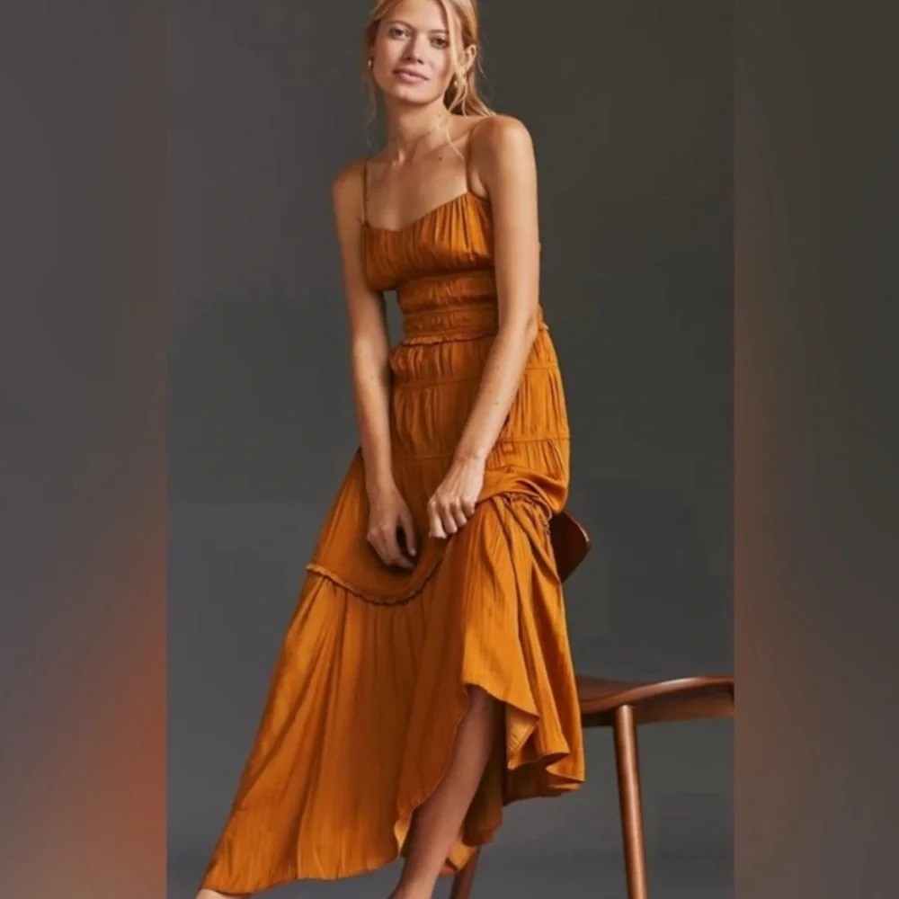 Anthropologie Orange Midi Dress